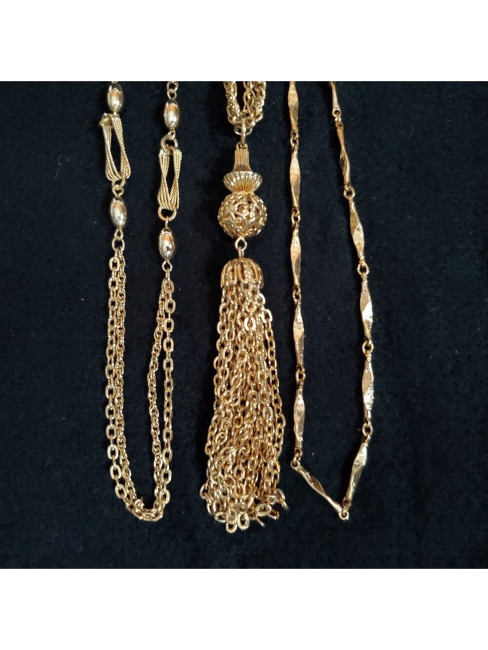 Vintage Tassel Chain Necklace Lot of 3 Gold Tone